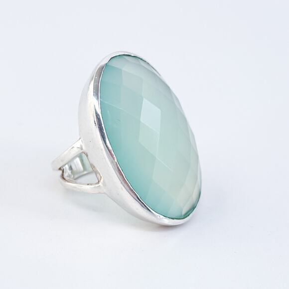 Vintage Sterling Silver 925 Faceted Blue Chalcedony Statement Ring Size 6 - Picture 3 of 8